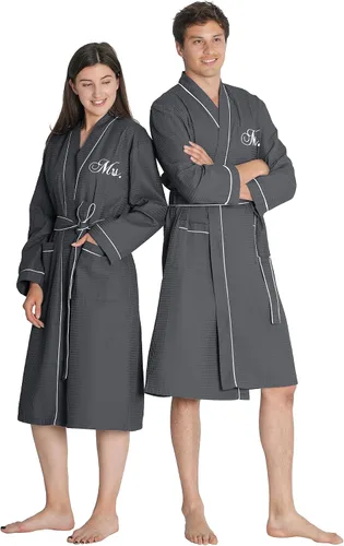 Vista 9 de AW BRIDAL Mr and Mrs Waffle Knit Robe Set for Wedding Engagement Gifts Marina de guerra - Mrs. & Mr.