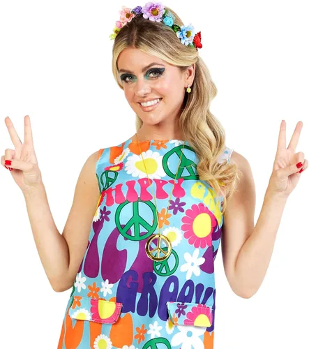 Vista 3 de fun shack Trajes de los años 70 para mujer, disfraz hippie para mujer, vestido de los años 70, disfraces de Halloween para mujeres adultas