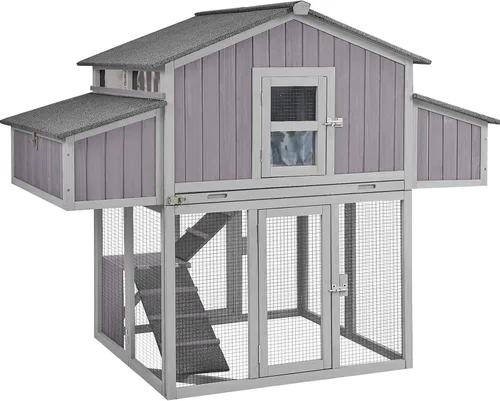 Vista 10 de Aivituvin gallinero móvil de madera con casa para gallinas y caja para rodar, jaula grande para aves mejorada con marco de hierro fuerte, duradera e