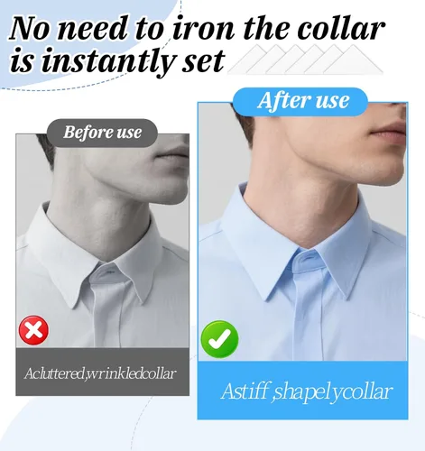 Vista 3 de 120 piezas de inserciones de cuello de camisa de vestir, soportes de cuello de plástico para camisas de polo, insertos autoadhesivos para camisas