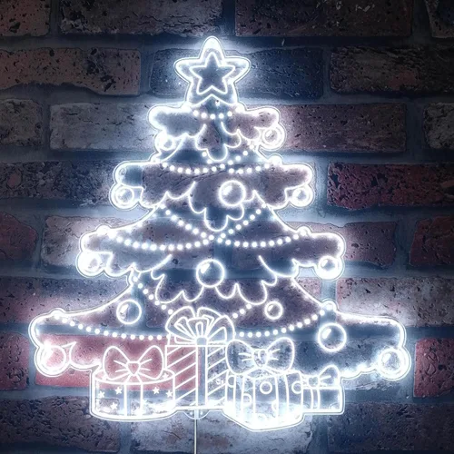 Vista 8 de ADVPRO Regalos de árbol de Navidad presenta luces RGB Dynamic Glam LED Sign - Forma de corte a borde - Decoración de pared inteligente 3D