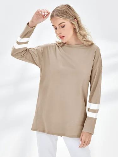 Vista 2 de Fisoew Camisetas de manga larga para mujer, holgadas, casuales, con cuello redondo, blusa suave