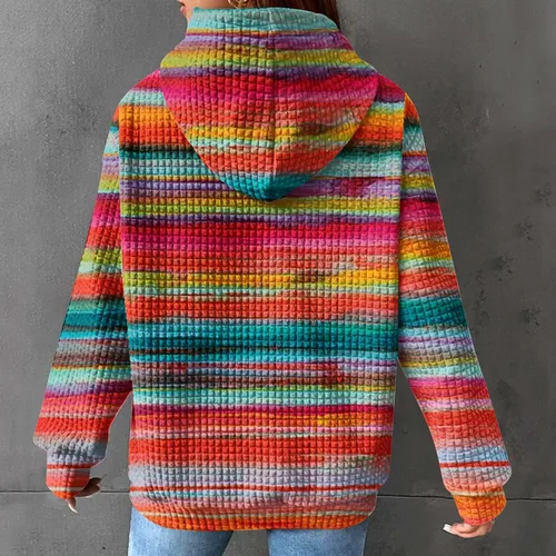 Vista 6 de Ceboyel Sudaderas con capucha de punto gofre para mujer, sudaderas con cordón de ajuste, suéteres casuales de moda, cómodos trajes de otoño