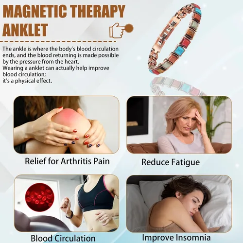 Vista 3 de MagVIVACE Tobillera magnética de cobre para mujer, pulsera de tobillo de cobre puro con imán