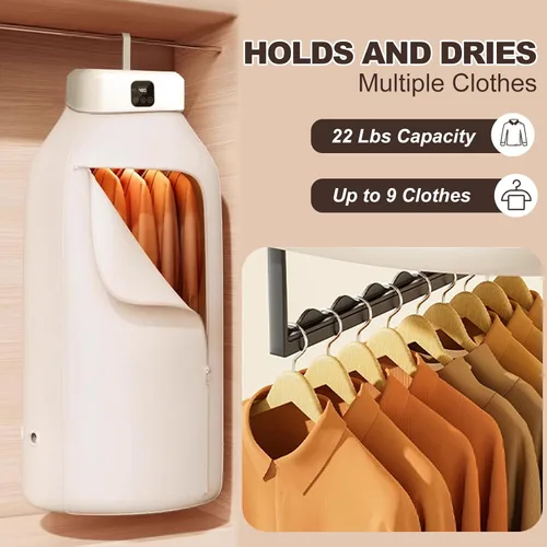 Vista 7 de Secadora de ropa portátil, mini secadora de ropa de 600 W con control remoto, pequeña secadora eléctrica plegable compacta con bolsa seca