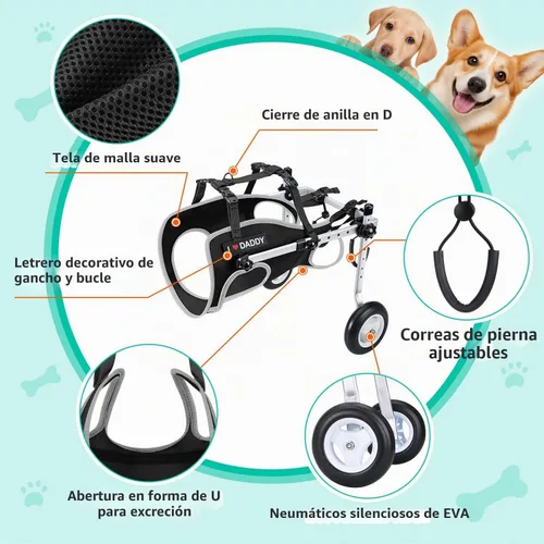 Vista 4 de Nasjac Silla de ruedas para perros para patas traseras, silla de ruedas