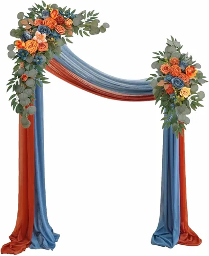 Vista 14 de Kit de flores artificiales de arco de boda Muhanjia (paquete de 4), 2 piezas de arco de flores artificiales, 2 piezas de cortinas de gasa