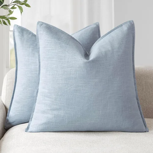 Vista 39 de Foindtower Juego de 2, Fundas Decorativas de Almohada de Lino Sólido Suaves Fundas de Cojín Europeo de Acento Estilo Granja Neutral para Silla Sofá