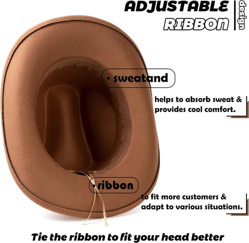 Vista 4 de Lisianthus Sombreros de fieltro de ala ancha para hombre y mujer, estilo vaquero occidental, con cinturón