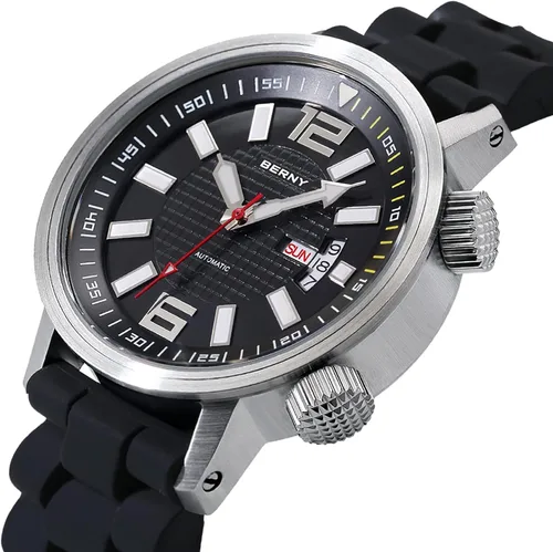 Vista 2 de BERNY Reloj de buceo mecánico automático para hombre, cuerda automática, correa de silicona, impermeable, 20ATM, cristal de zafiro, resistente a