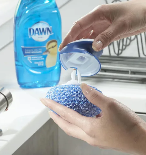 Vista 4 de Dawn Handi Scrub - Plato de almacenamiento para lavar platos, color blanco y azul