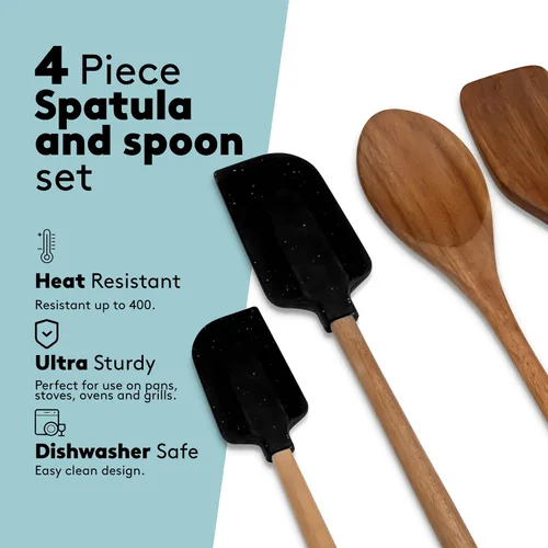 Vista 2 de Real Simple Juego de espátulas de silicona y cucharas de madera para cocinar Cuchara de madera, espátula de madera y 2 espátulas de silicona
