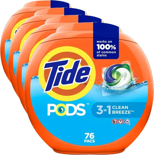 Vista 23 de Tide PODS cápsulas de detergente para lavandería, removedor de manchas 3 en 1, combatiente de olores, protector de color, 76 unidades, compatible