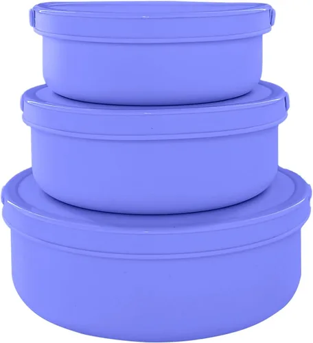 Vista 9 de Juego de 3 cuencos de silicona para almacenamiento de alimentos con tapas, aptos para microondas y congelador Amarillo claro
