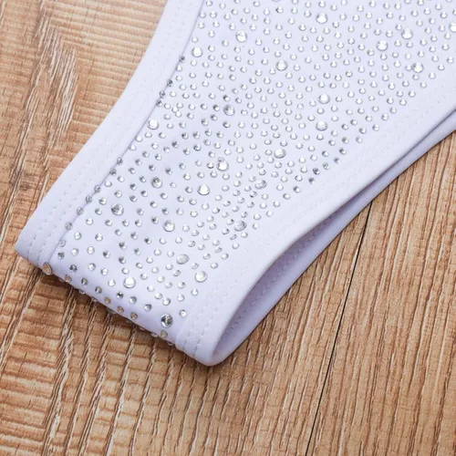 Vista 6 de Olaimisord Traje de baño de dos piezas con diamantes de imitación brillantes para mujer, conjunto de bikini triangular