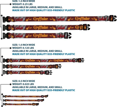 Vista 3 de Warner Bros. Collar para mascotas, collar de perro, hebilla de plástico, corona de bola de Quiditch de Harry Potter Gryffindor, oro rojo, gris, 9.5