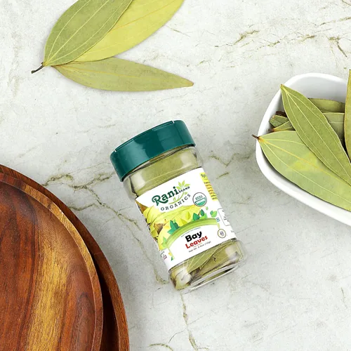Vista 3 de Rani Organic Bay Leaves (Tej Patta) Especias enteras seleccionadas a mano Extra grandes 0.4oz (12g) Frasco PET ~ Todo natural Apto para gluten