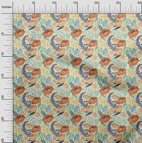 Vista 3 de oneOone Tela de algodón flexible beige flora DIY ropa acolchado tela impresión tela por Yard 40 pulgadas de ancho -L2