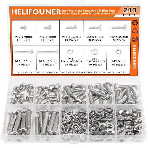 Vista 18 de HELIFOUNER - Juego de 540 piezas M3 x 6mm / 8mm / 12mm / 16mm / 20mm / 25mm / 30mm, tornillos de cabeza de botón, tuercas y arandelas, acero