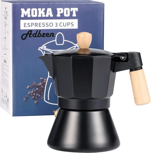 Vista 7 de Moka Pot - Cafetera para estufa, estilo italiano, cafetera clásica con mango de madera natural (3 tazas)