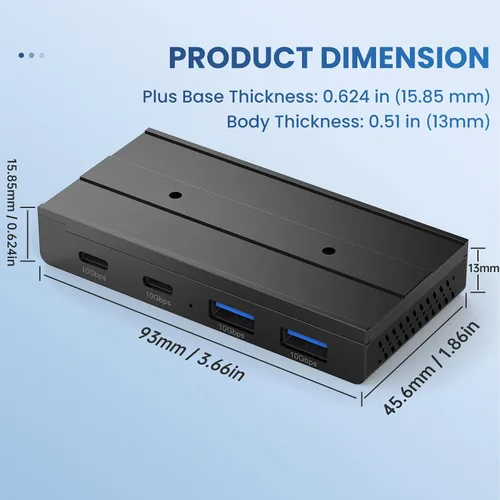 Vista 7 de EJAY Concentrador magnético USB-C de 10 Gbps, concentrador de escritorio USB 3.2 Gen2 de 4 puertos con cable extra largo de 47 pulgadas, divisor USB