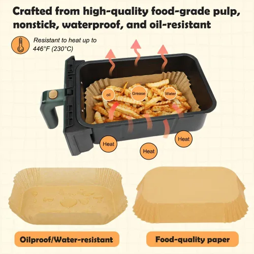 Vista 2 de BYKITCHEN Forros de papel desechables para freidora de aire Ninja Dual Airfryer, 100 PCS hojas de papel pergamino rectangulares para freidora