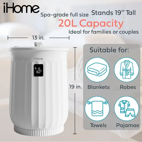 Vista 3 de iHome Calentador de toallas de lujo de 20 litros, calentadores de toallas grandes para baño, con soporte interior de almohadilla de fragancia, ideal