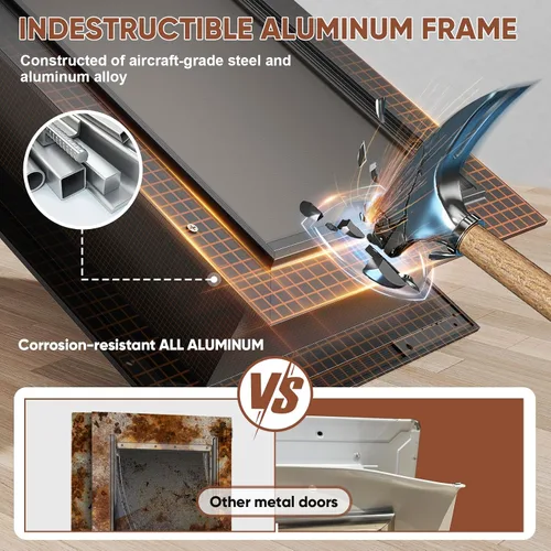 Vista 3 de Puerta para perro de 3 solapas, puerta grande para perros de aleación de aluminio para pared, puerta resistente para mascotas, fácil de instalar