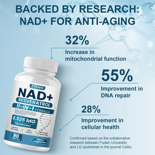 Vista 5 de Suplemento NAD+, 8525mg Refuerzo NAD Liposomal con Resveratrol NAD Plus con Coptisina, Quercetina, Curcumina, Apoya la Salud Celular, Fuerza Física