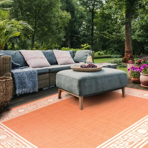 Vista 6 de SAFAVIEH Courtyard Collection - Alfombra de área, 6 pies 7 pulgadas x 9 pies 6 pulgadas, óxido y arena, no desprende pelusa y de fácil cuidado
