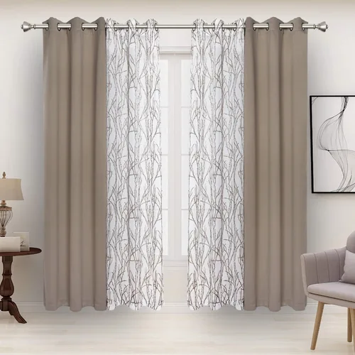Vista 22 de BONZER Cortinas para Mezclar y Combinar - 2 Piezas de Cortinas Transparentes con Estampado de Ramas y 2 Piezas de Cortinas Opacas para Dormitorio