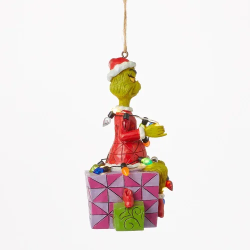 Vista 4 de Enesco Dr. Seuss Grinch por Jim Shore Santa Grinch - Figura colgante y luces LED, adornos coleccionables para árbol de Navidad hechos a mano