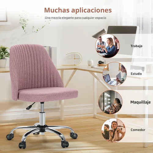 Vista 7 de DUMOS Silla de oficina, cómoda silla de escritorio giratoria con ruedas, asiento ancho, sin brazos, altura ajustable, sillas de computadora