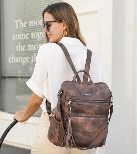 Vista 2 de CLUCI Mochila Bolso para Mujeres Mochila de Viaje de Cuero Grande Mochila para Mujeres Diseñador de Moda Bolsas de Hombro para Dama con Borla