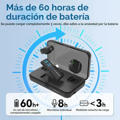 Vista 5 de AIRHUG Micrófono Lavalier inalámbrico para iPhone/Android/PC