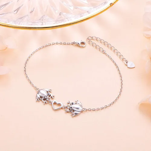 Vista 3 de Alphm Juego de joyas de plata de ley S925 con forma de corazón de rana, anillo y pulsera para mujeres y niñas