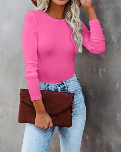 Vista 7 de VICHYIE Camisetas de otoño de manga larga con cuello redondo y cuello redondo para mujer, ajustadas, informales, básicas, blusas de otoño