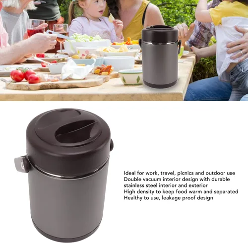 Vista 4 de Contenedor de alimentos aislado, lonchera térmica de 2 L, contenedor de alimentos aislado gris oscuro, contenedor de alimentos con aislamiento