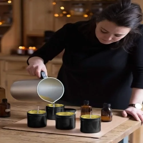 Vista 3 de Latas vacías de metal para velas, 18 piezas, 4 onzas, necesidades de fabricación de velas de bricolaje (negro)