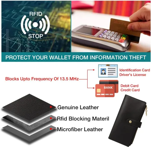 Vista 5 de LAORENTOU Carteras de cuero de vaca para mujer carteras plegables para mujer carteras con bloqueo RFID carteras con cremallera alrededor