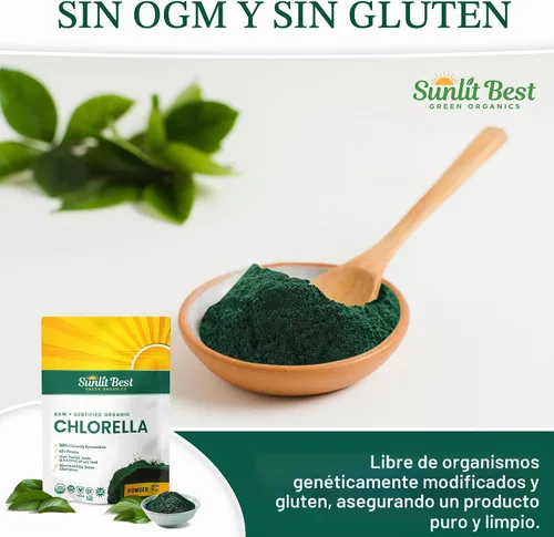 Vista 7 de Sunlit Best Polvo de Clorela Orgánica USDA, polvo de clorela de algas verdes, clorelas de pared celular rota, clorofila de proteína vegana cruda