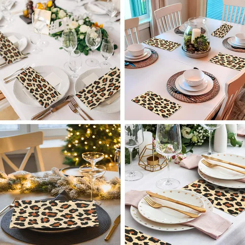 Vista 5 de Zonon Servilletas desechables con estampado de leopardo, toallas de mano desechables para baño, cóctel, cena, servilletas de papel decorativas