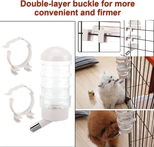 Vista 9 de Dispensador de agua para perreras, sin goteo, contenedor de botella de agua ABS sin BPA 16oz para animales pequeños