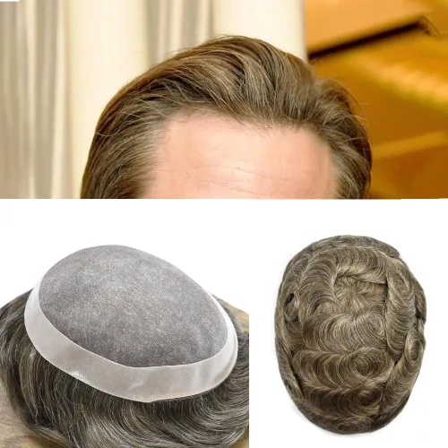 Vista 46 de LOVIN - Sistema de cabello humano para hombres, postizo fino de encaje mono para hombre, prótesis masculina de piel de polietileno alrededor