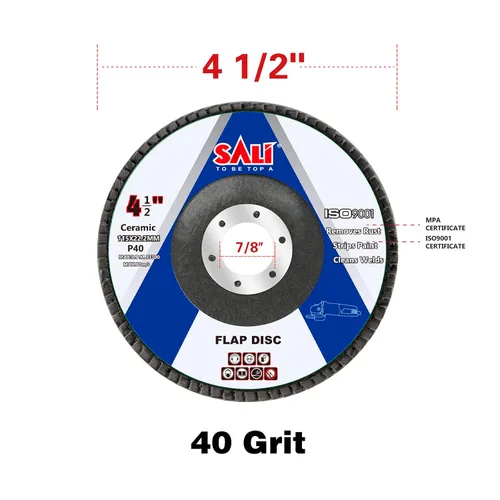 Vista 2 de Sali Paquete de 10 Discos de Aleta de Cerámica Grano 40 de 4.5" x 7/8 Pulgadas Disco de Lijado Tipo Bisel #29 Grado Premium e Industrial Amoladora