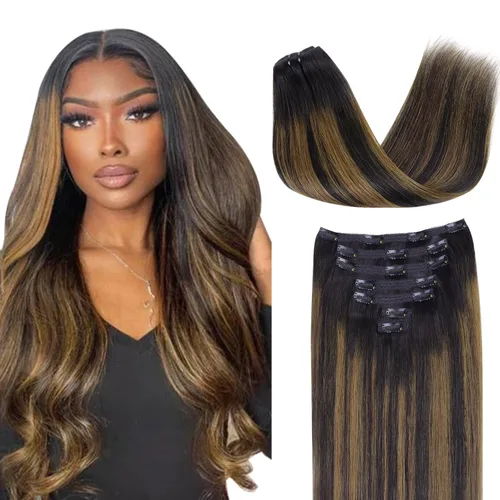 Vista 64 de Lashey Extensiones de cabello humano con clip, sin costuras, #1, color negro azabache, extensiones de cabello humano real, extensiones de cabello