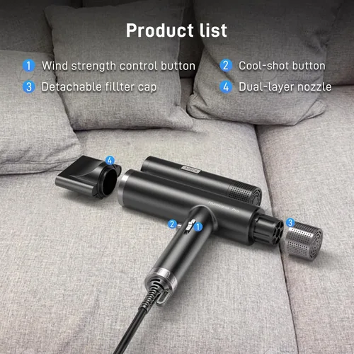 Vista 6 de Hurricane Pro - Secador de pelo profesional, único motor sin escobillas dual de 216,000 rpm, secador iónico para salón y uso doméstico, compacto