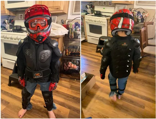 Vista 2 de RIDBIKER - Chaleco protector de pecho para niños, equipo de motocross, moto todo terreno, chaqueta de armadura de cuerpo completo para motocicleta