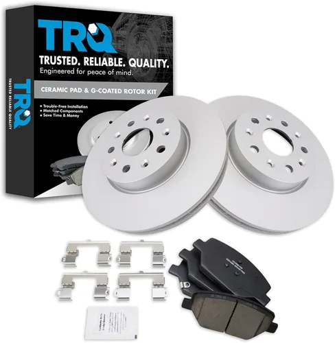 Vista 152 de TRQ Juego de pastillas de freno delantero y rotores con revestimiento de cerámica compatible con Jeep Compass Patriot 2017