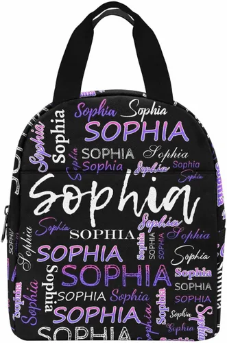 Vista 9 de InterestPrint Bolsa de almuerzo con nombre personalizado para hombres y mujeres, color rosa, blanco y negro, con lunares personalizados, enfriador